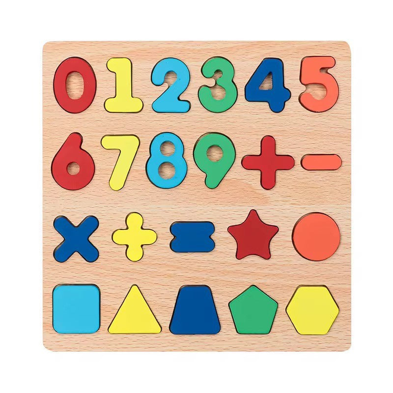 Montessori Holz Lernpuzzle Set – 6-teilig mit Buchstaben, Zahlen & Formen