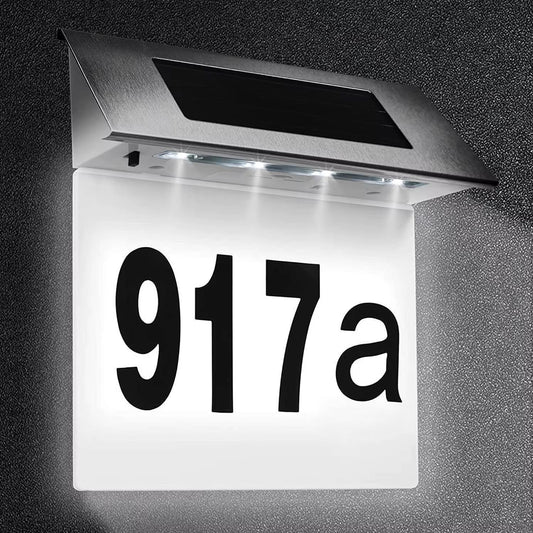 LED Solar Hausnummer beleuchtet Edelstahl Außenleuchte wetterfest