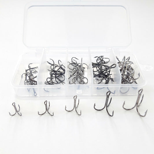 50x Drillinge Angelhaken Set #2–#10 mit Box