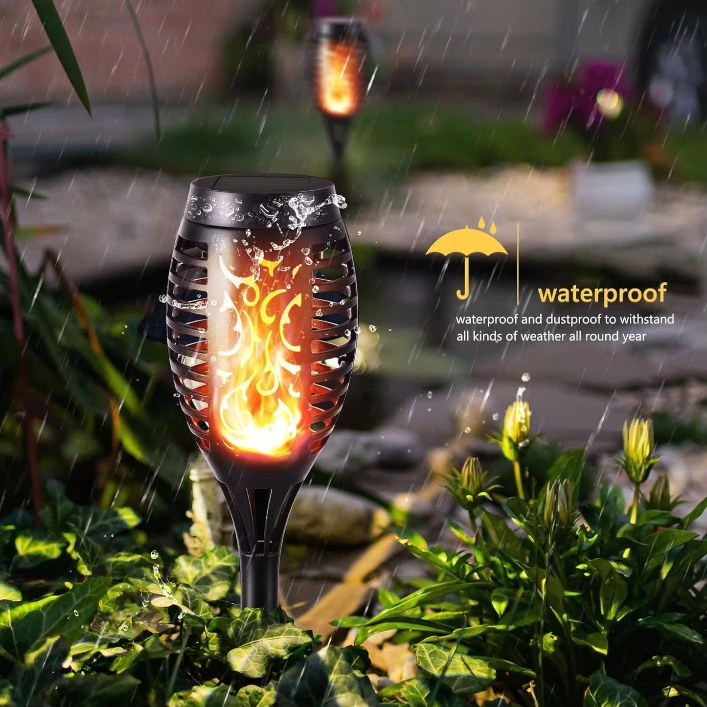12 LED Solar Fackel Garten leuchte 2,4,6 er Set Flammenlicht Außen Solarleuchte