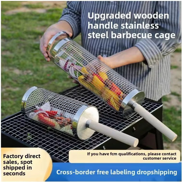 2er Set Grillkorb Edelstahl – BBQ Rollkorb für Gemüse Fleisch Fisch Grillen