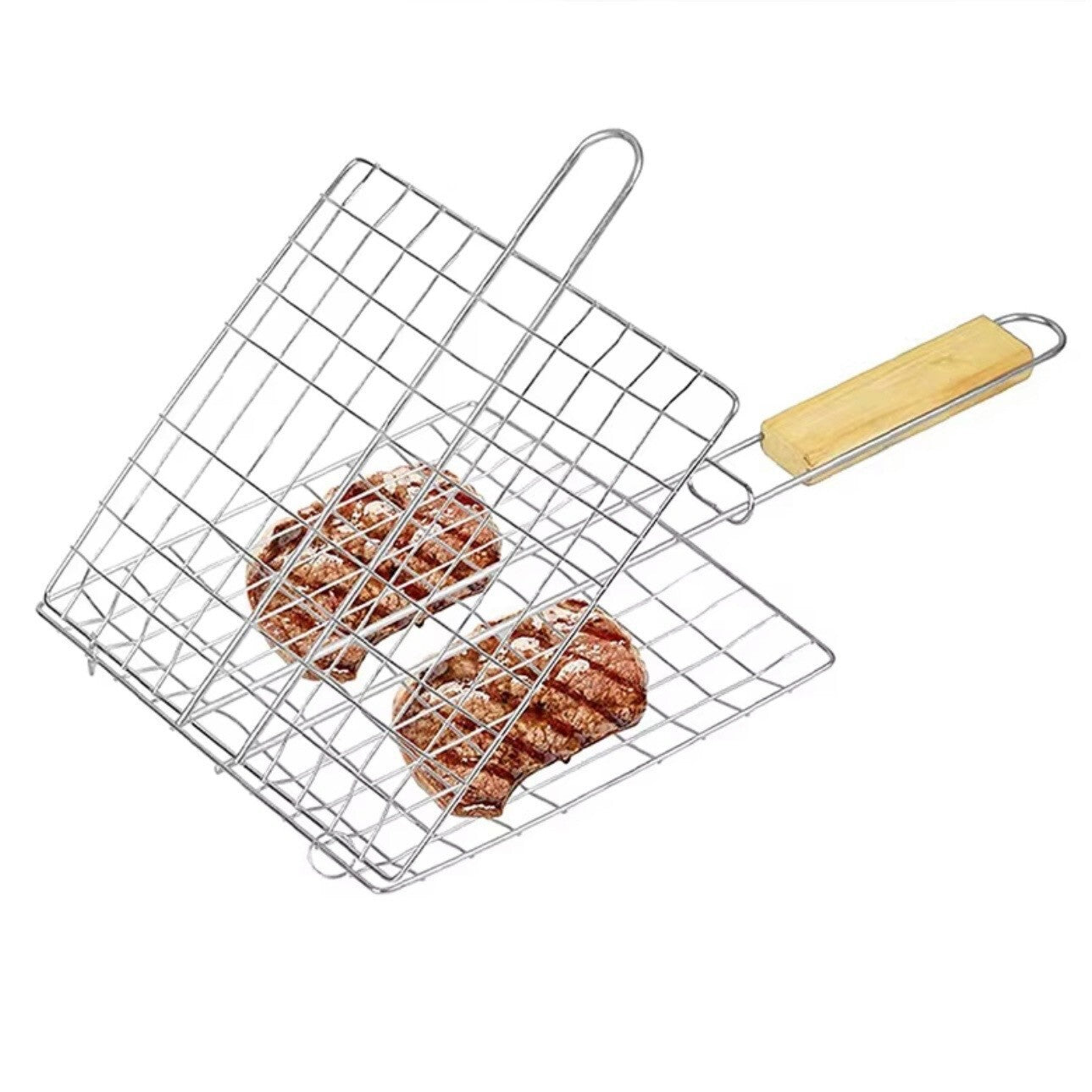 Grillkorb BBQ Set Grillgitter aus Edelstahl Grillwender für Fleisch Fisch & co