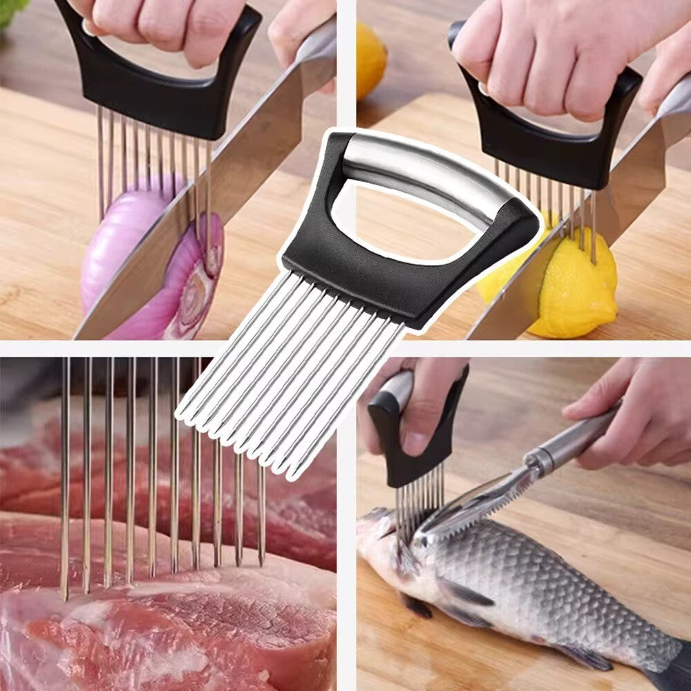 Zwiebelschneider Edelstahl Zwiebelhalter Universal Schneidhilfe Küche Gadget