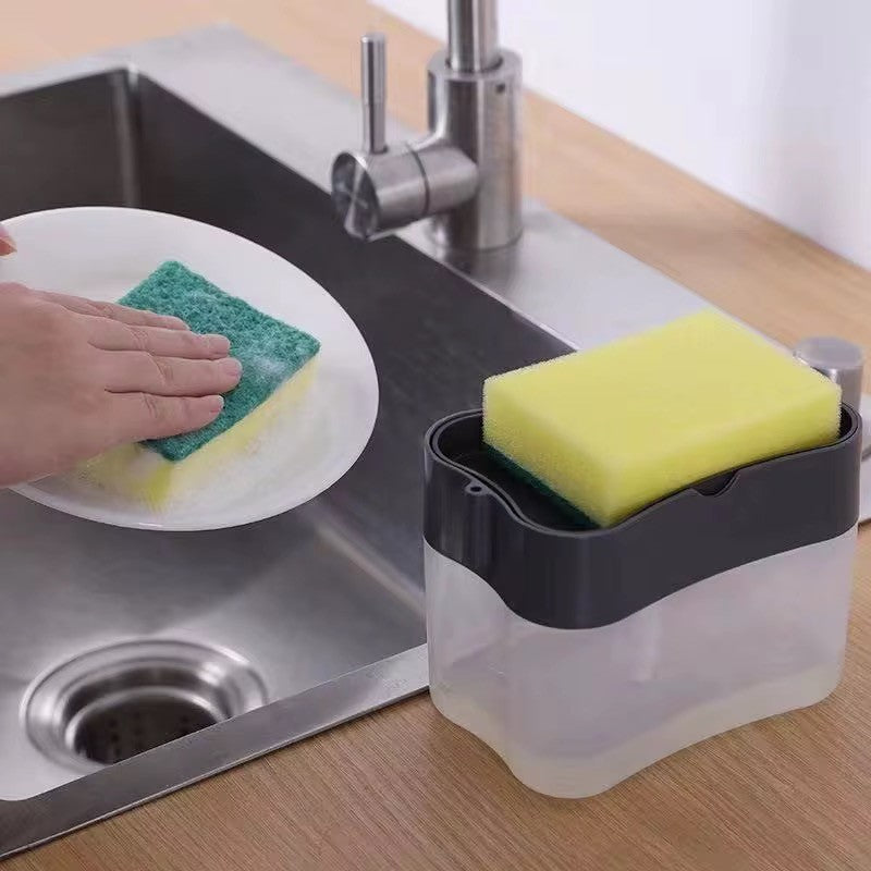 Seifenspender Spülmittel Spender mit Schwamm Dosierer Küche Putzen Gadget NEU!!!