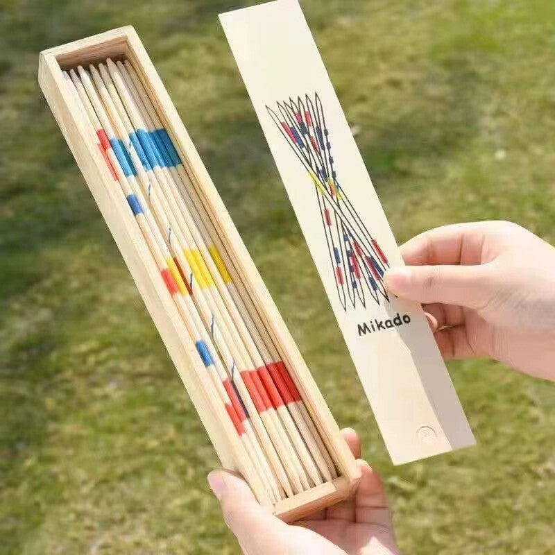 Mikado Holz Geschicklichkeitsspiel – 2er Set mit Holzbox & Anleitung