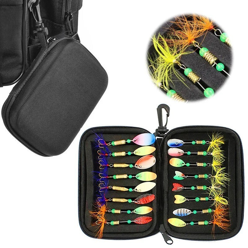 Spinner Köder Set 16tlg mit Tragetasche – Kunstköder Spinnköder Angelset