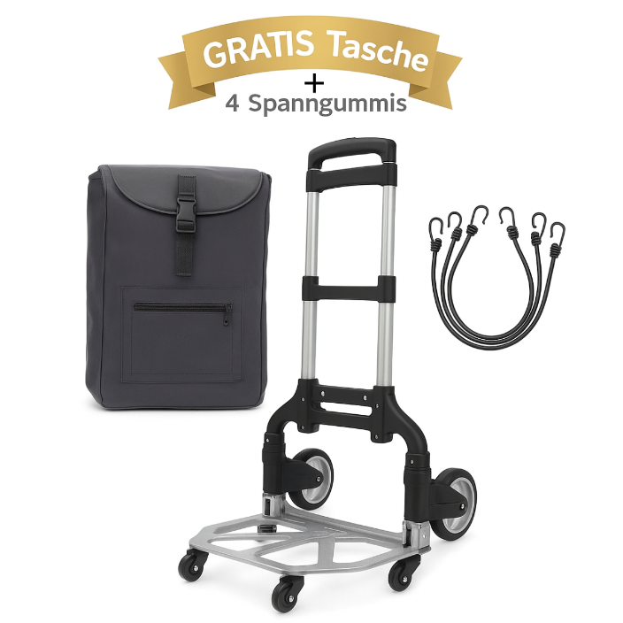 Sackkarre klappbar Einkaufs Trolley faltbar 6 Räder Transportwagen Gratis Tasche