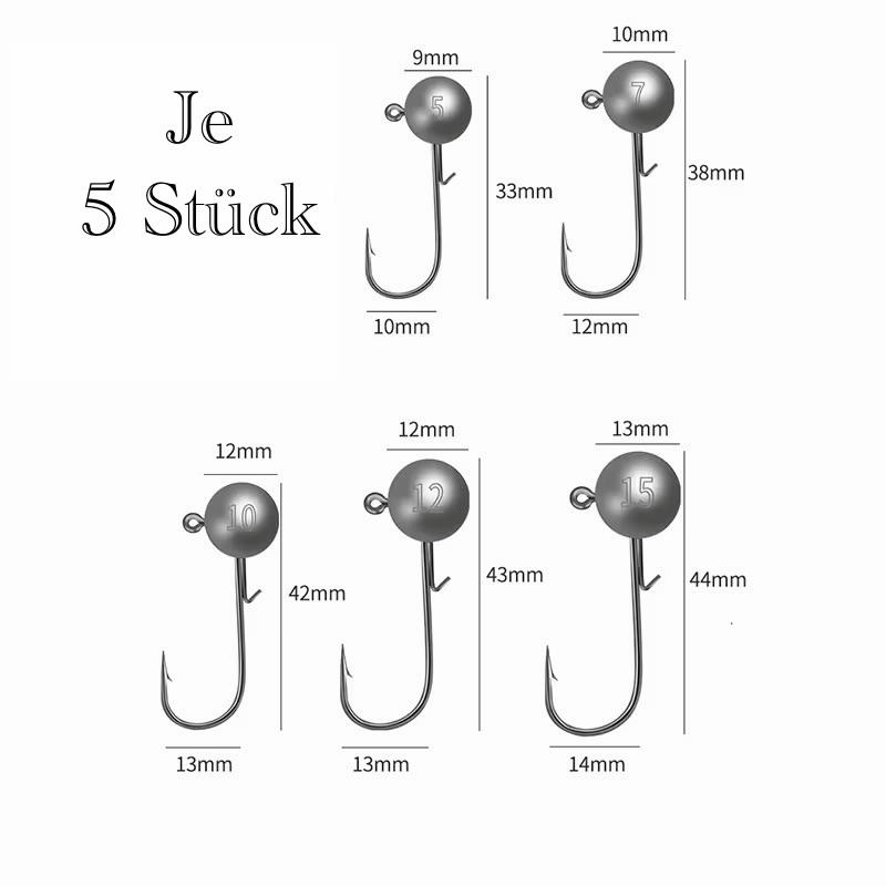 Jigköpfe Haken Box 25x Jighaken mit Bleikopf Jighead Set 5-15g