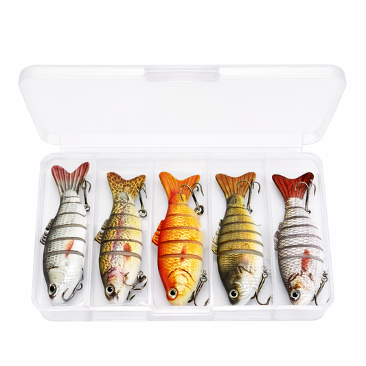 Multi Jointed Swimbait Set – 5 segmentierte Hardbait Kunstköder mit Köderbox