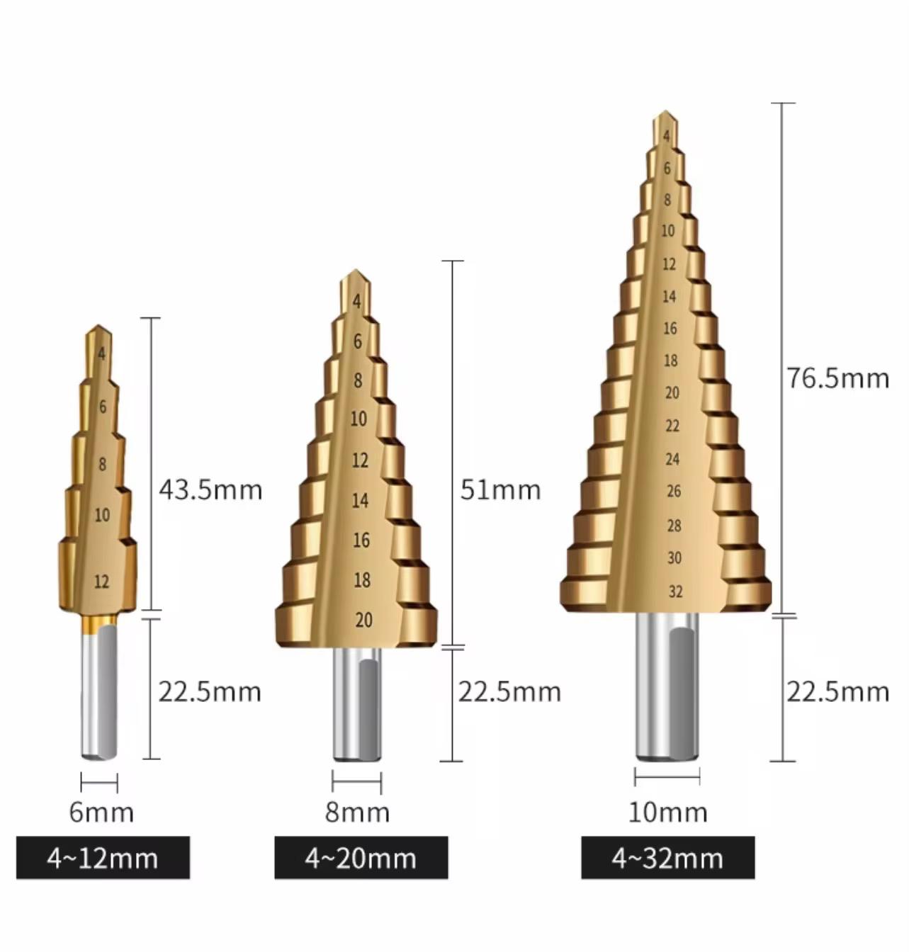 6tlg Stufenbohrer Satz Schäl Bohrer Fräsbohrer Kegelbohrer HSS Senker Set 4-32mm