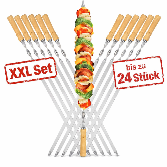 BBQ Grillspieße 55cm XXL Set Edelstahl & Holzgriff – Schaschlikspieße Schampura