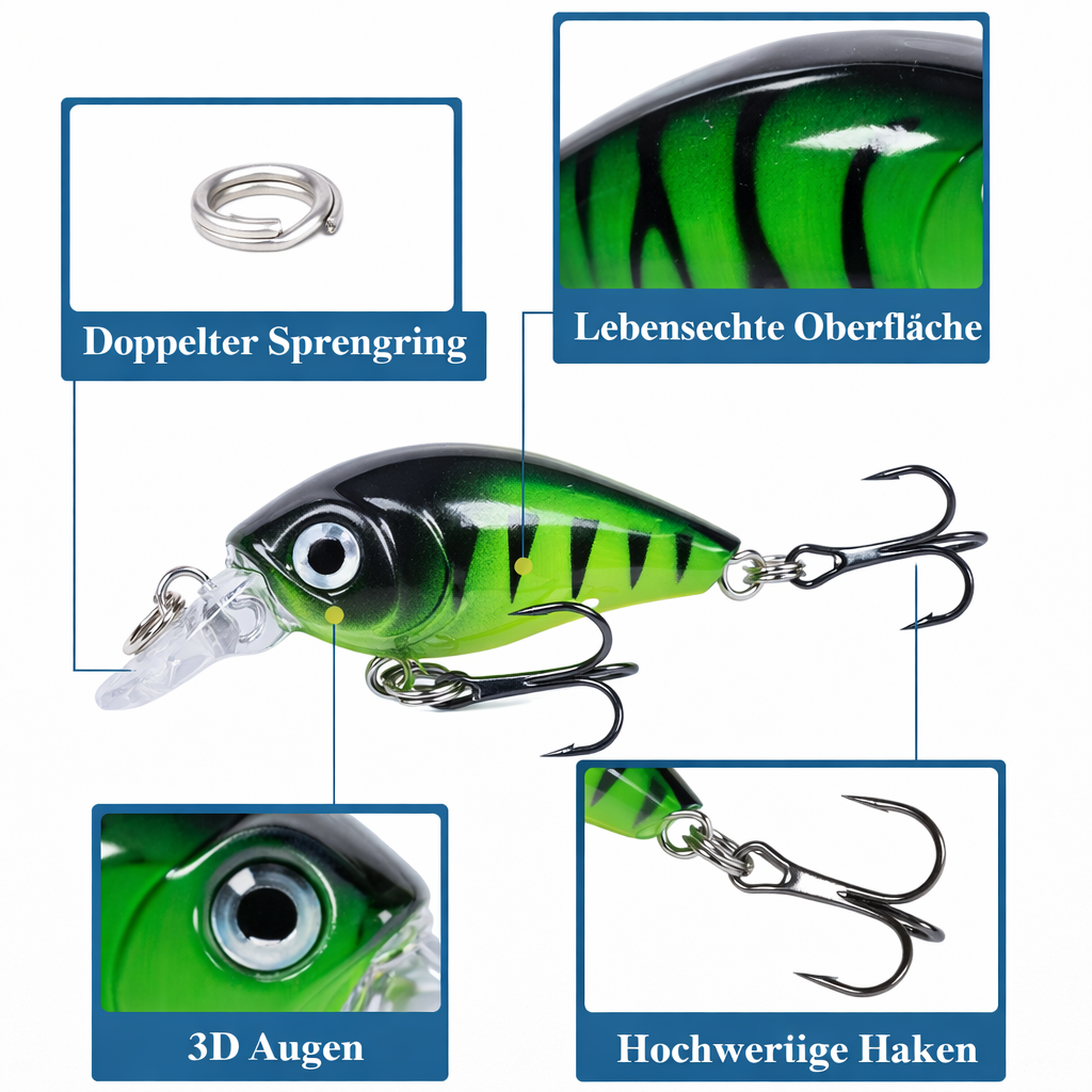 Wobbler Set 5-teilig mit Box – Mini Crankbaits 45 mm / 4 g