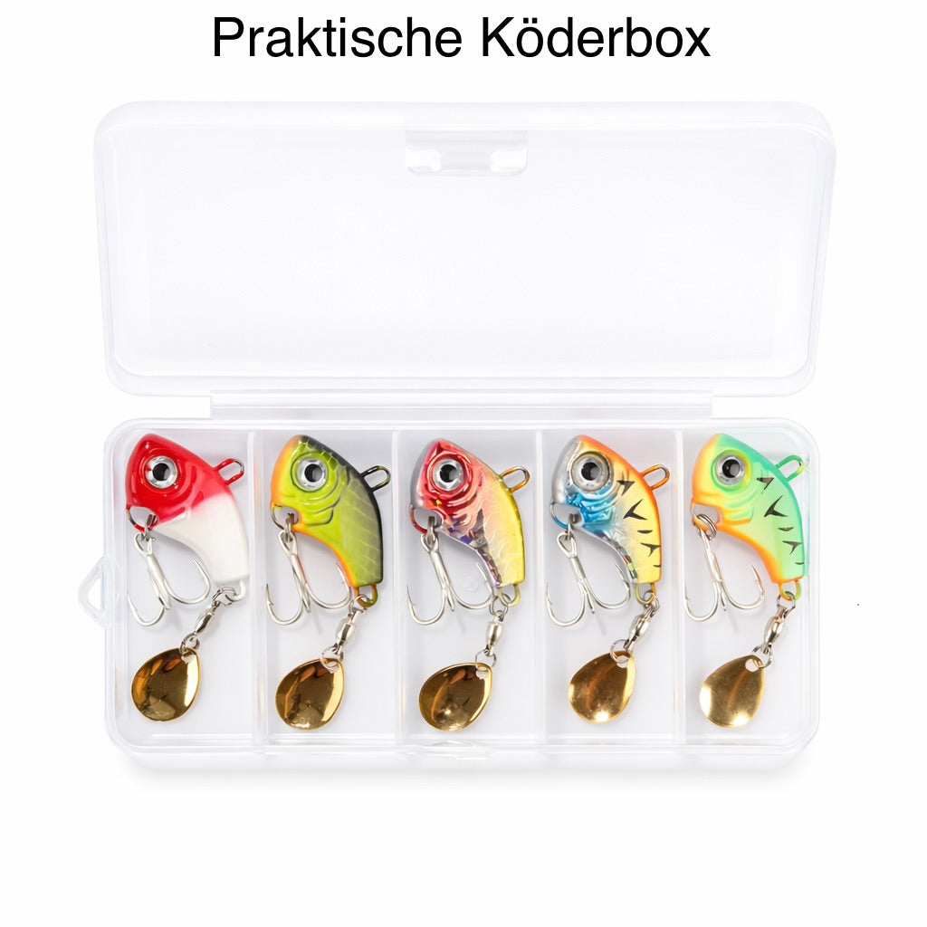 Jig Spinner Set 5er mit Box & Spinnerblätter Raubfisch Köder für Barsch & Hecht