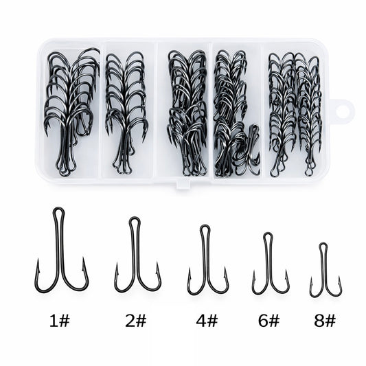 Zwillingshaken Set Box – 50 Angelhaken in 5 Größen