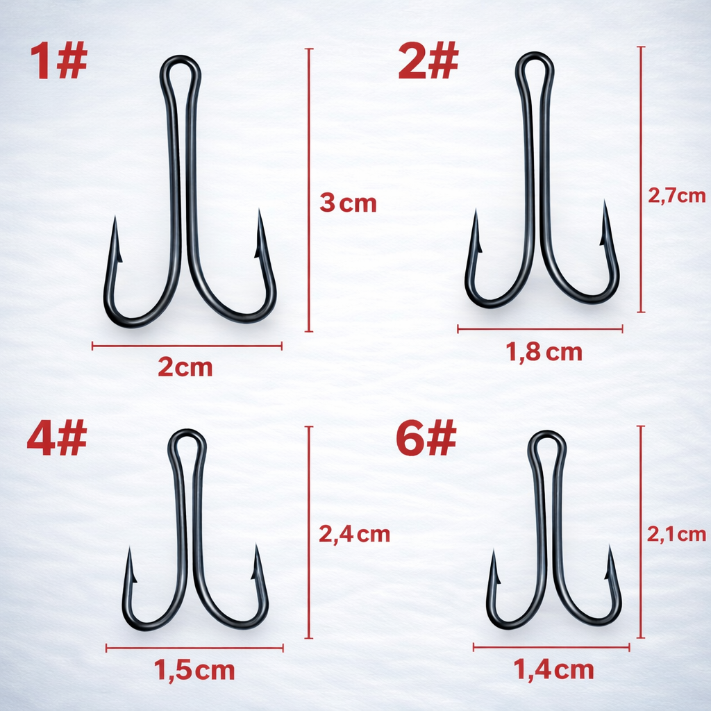Zwillingshaken Set Box – 50 Angelhaken in 5 Größen