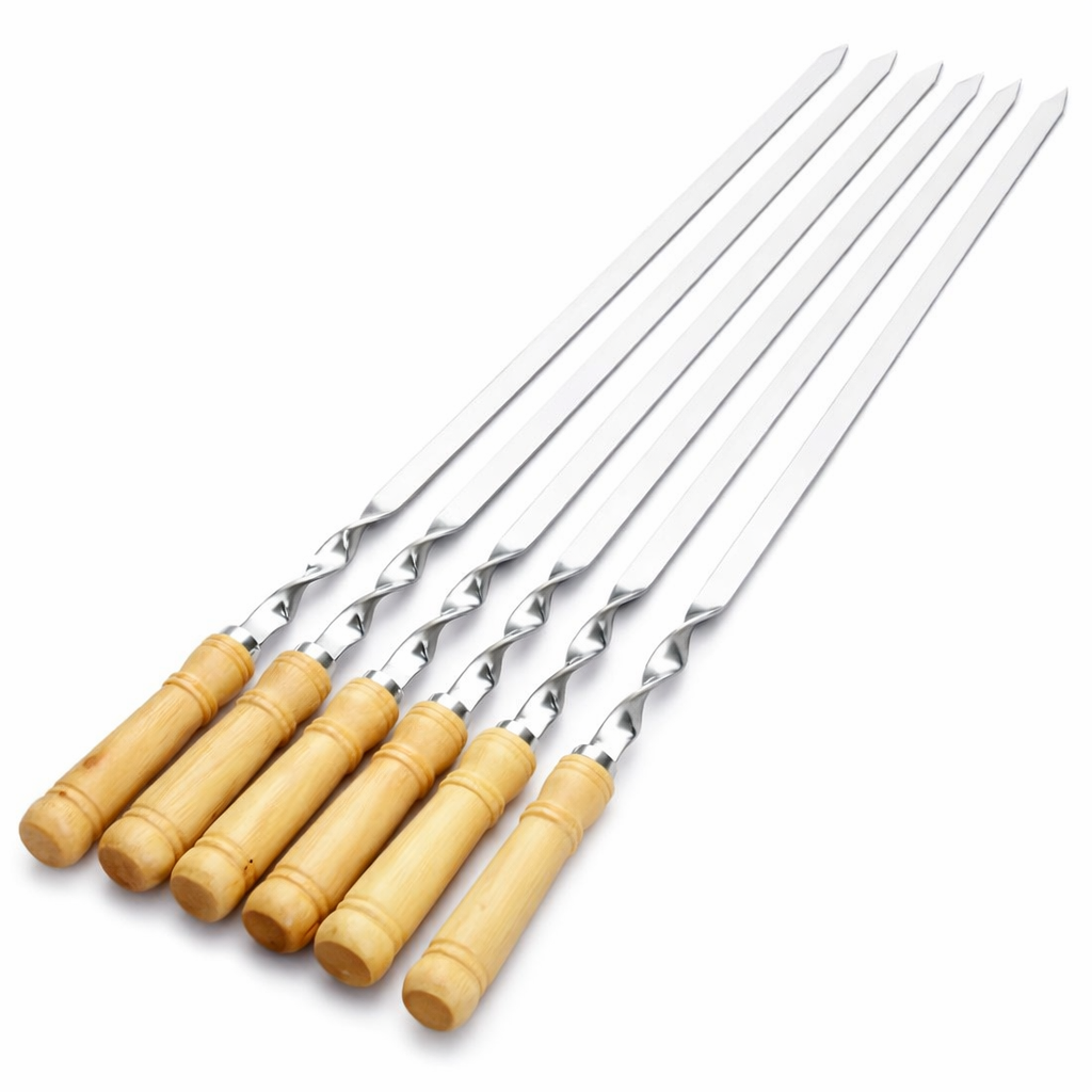 BBQ Grillspieße 55cm XXL Set Edelstahl & Holzgriff – Schaschlikspieße Schampura