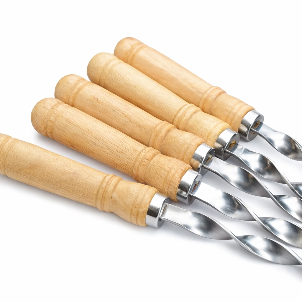 BBQ Grillspieße 55cm XXL Set Edelstahl & Holzgriff – Schaschlikspieße Schampura