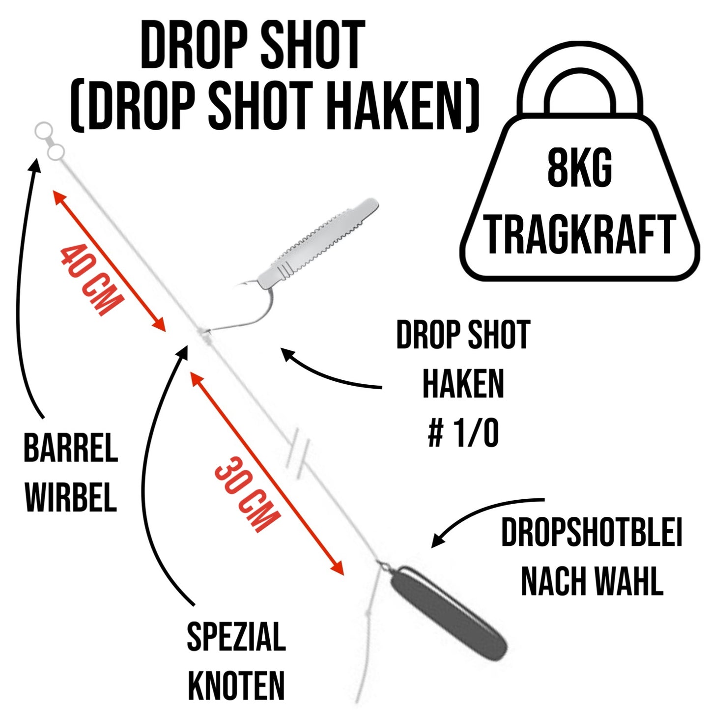 Drop Shot Montage 5er Set Offsethaken / Dropshot Haken Blei Natur & Beschichtet