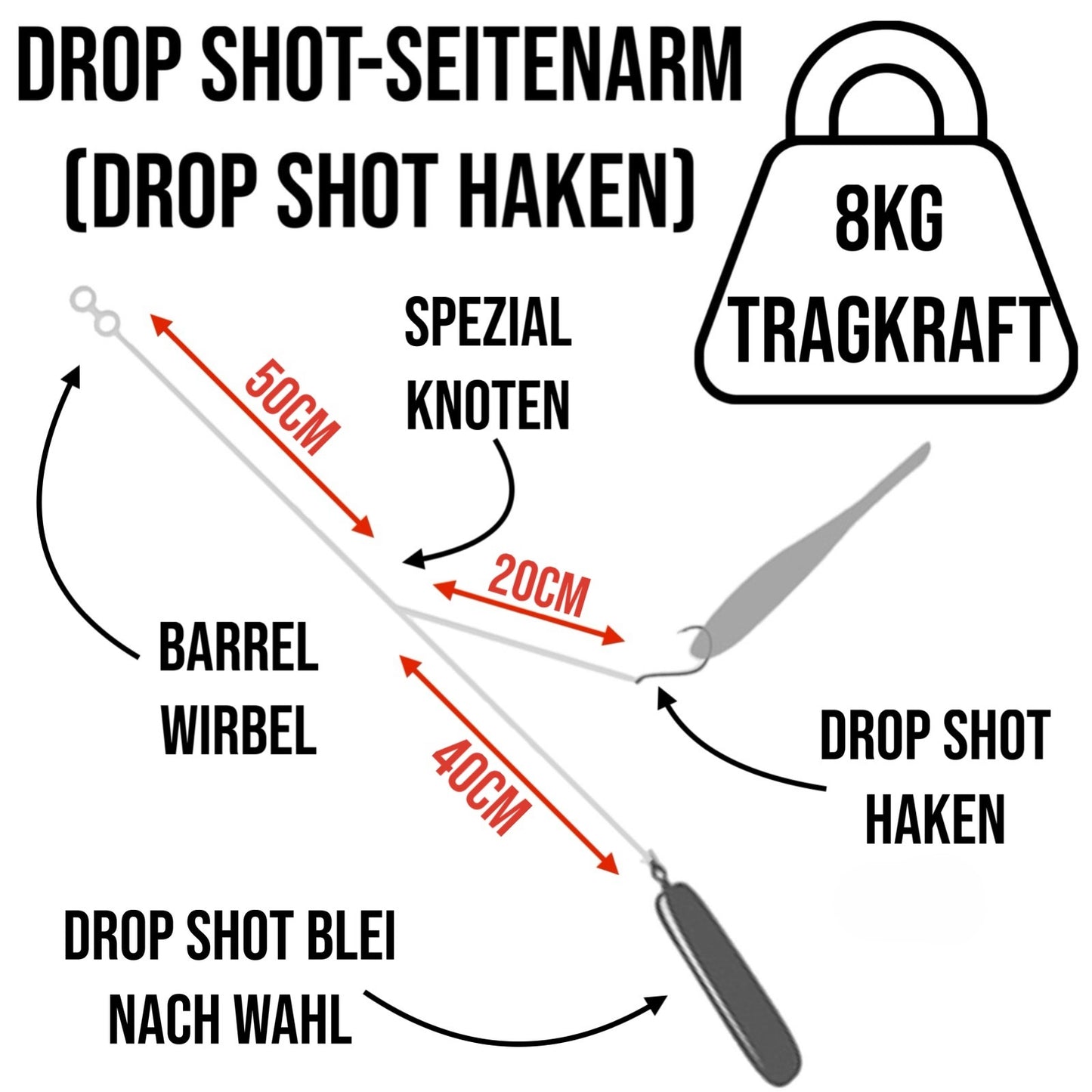 Drop Shot Seitenarm Montage 7-20g von Hand gebunden Klemmblei & Dropshot Haken