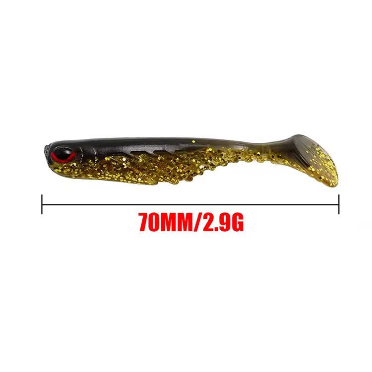 Gummifisch Softbait Shad 70 mm – 5er Set – flexible Kunstköder in verschiedenen Farben