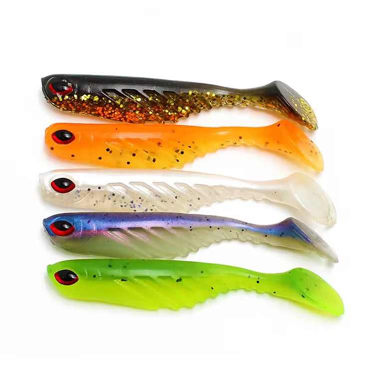 Gummifisch Softbait Shad 70 mm – 5er Set – flexible Kunstköder in verschiedenen Farben