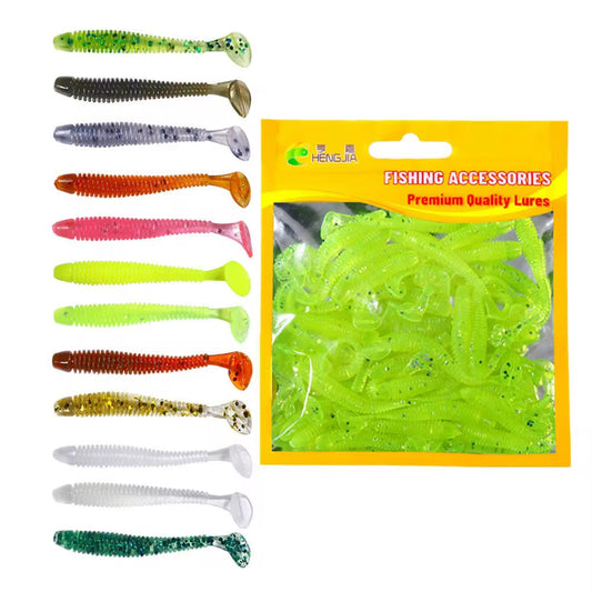 Mini Gummifisch Softbait 5,5cm – UV & Glitzer – 50 Stück Pack