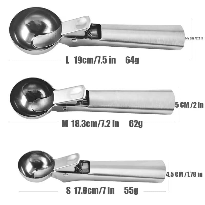 Edelstahl Eisportionierer 3er Set S/M/L Kugelformer Eis Löffel Küchenutensilien