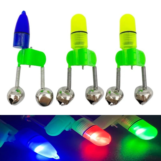 Bissanzeiger mit LED & Glocke 3er Set mit Klammer – Angelglocken mit Ruten Clip