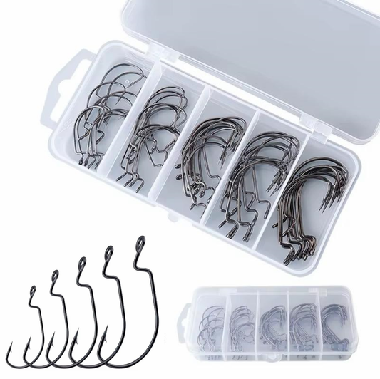 Offsethaken Set 50 Stück Offset Haken Box Raubfisch Angeln Angel Zubehör
