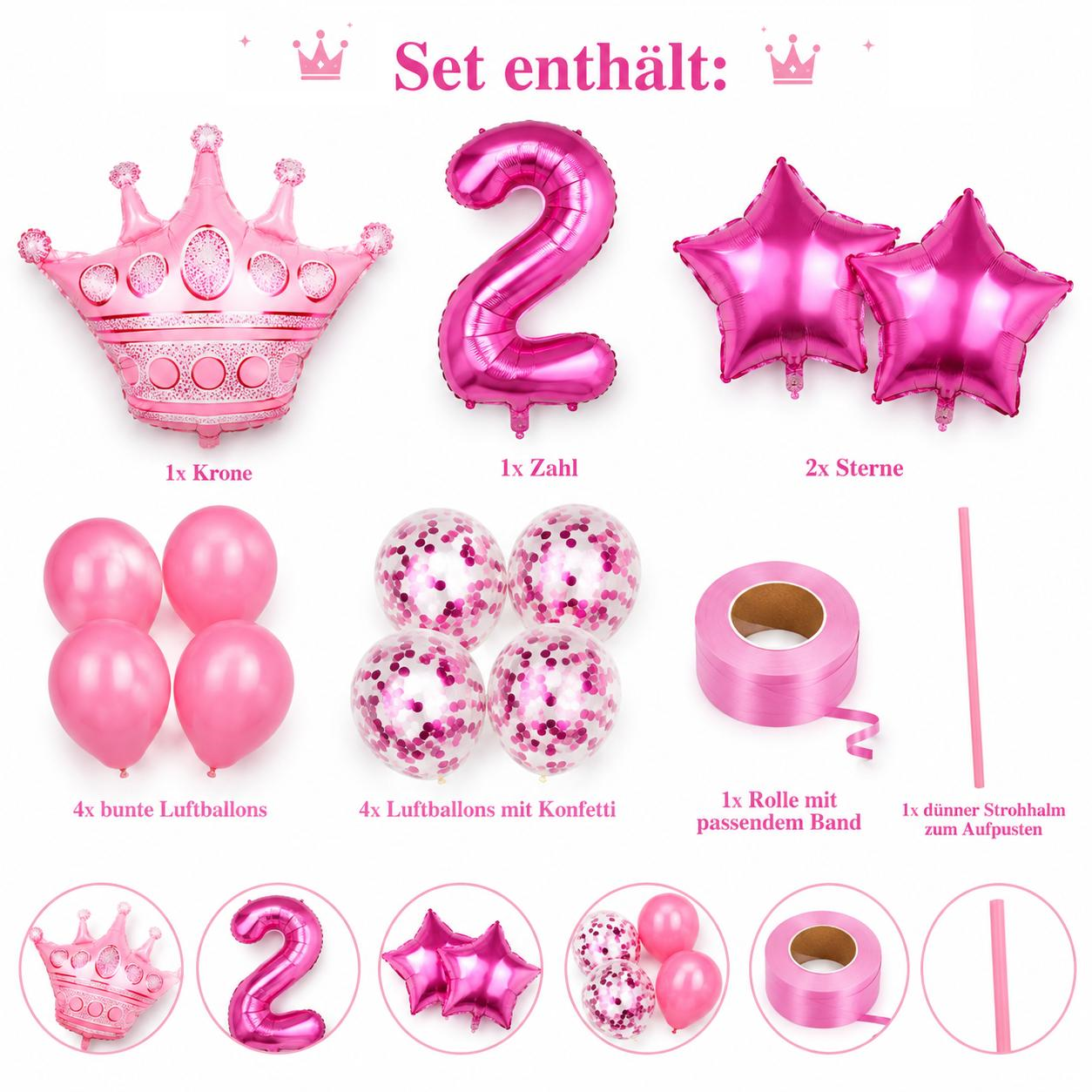 Geburtstags Luftballon Set Zahl 0-9 Krone Sterne Ballons Kinder Geburtstag Deko