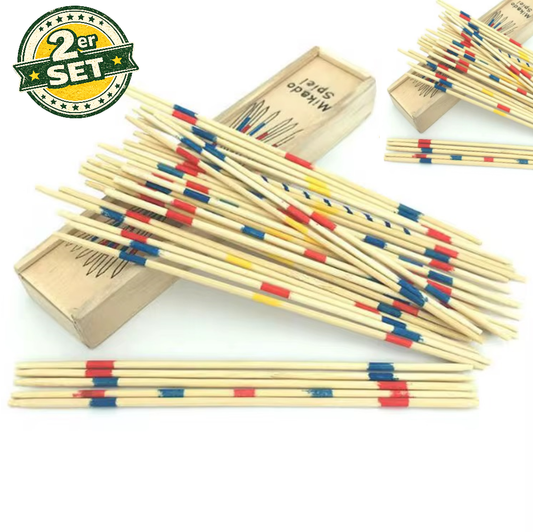 Mikado Holz Geschicklichkeitsspiel – 2er Set mit Holzbox & Anleitung