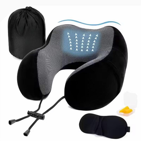Deluxe Nackenkissen Set mit Schlafmaske & Ohrstöpsel Flugzeug Auto Nacken Kissen