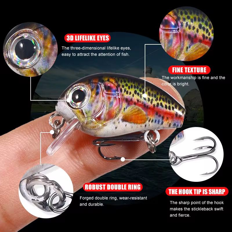 Mini Wobbler Set zum UL Angeln Crankbait Kunstköder für Forelle, Barsch & co