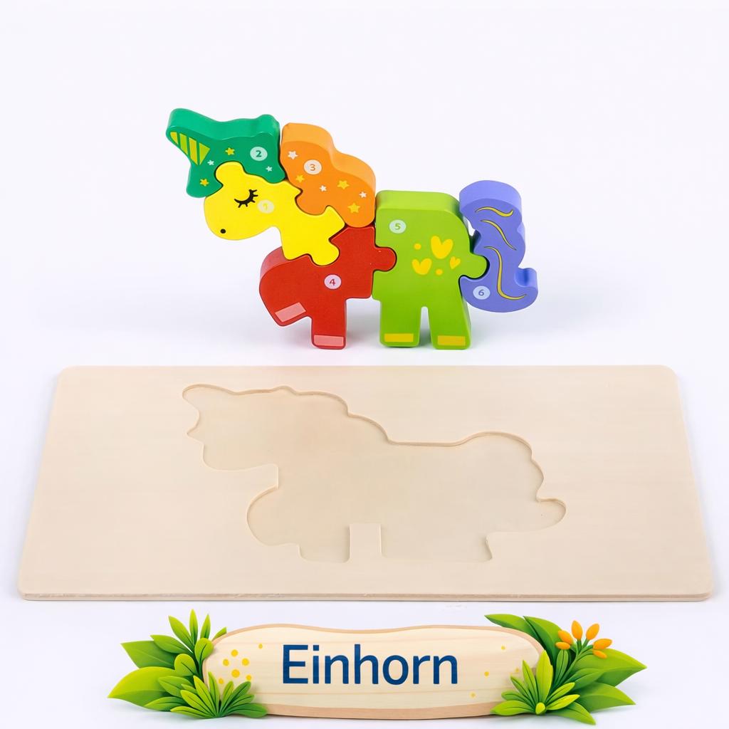 Holz Puzzle Set Kinder Lernspielzeug Einhorn Elefant Vogel Steckpuzzle