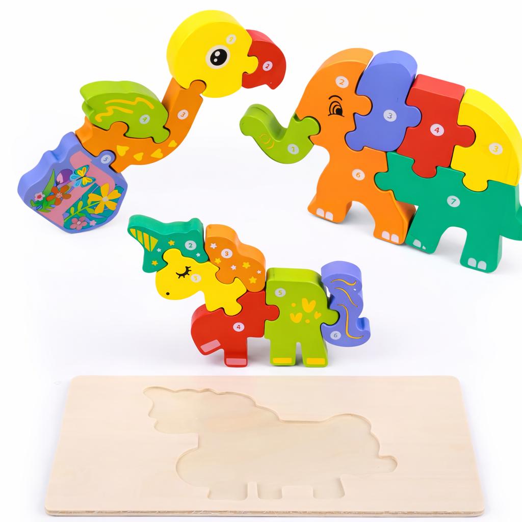 Holz Puzzle Set Kinder Lernspielzeug Einhorn Elefant Vogel Steckpuzzle