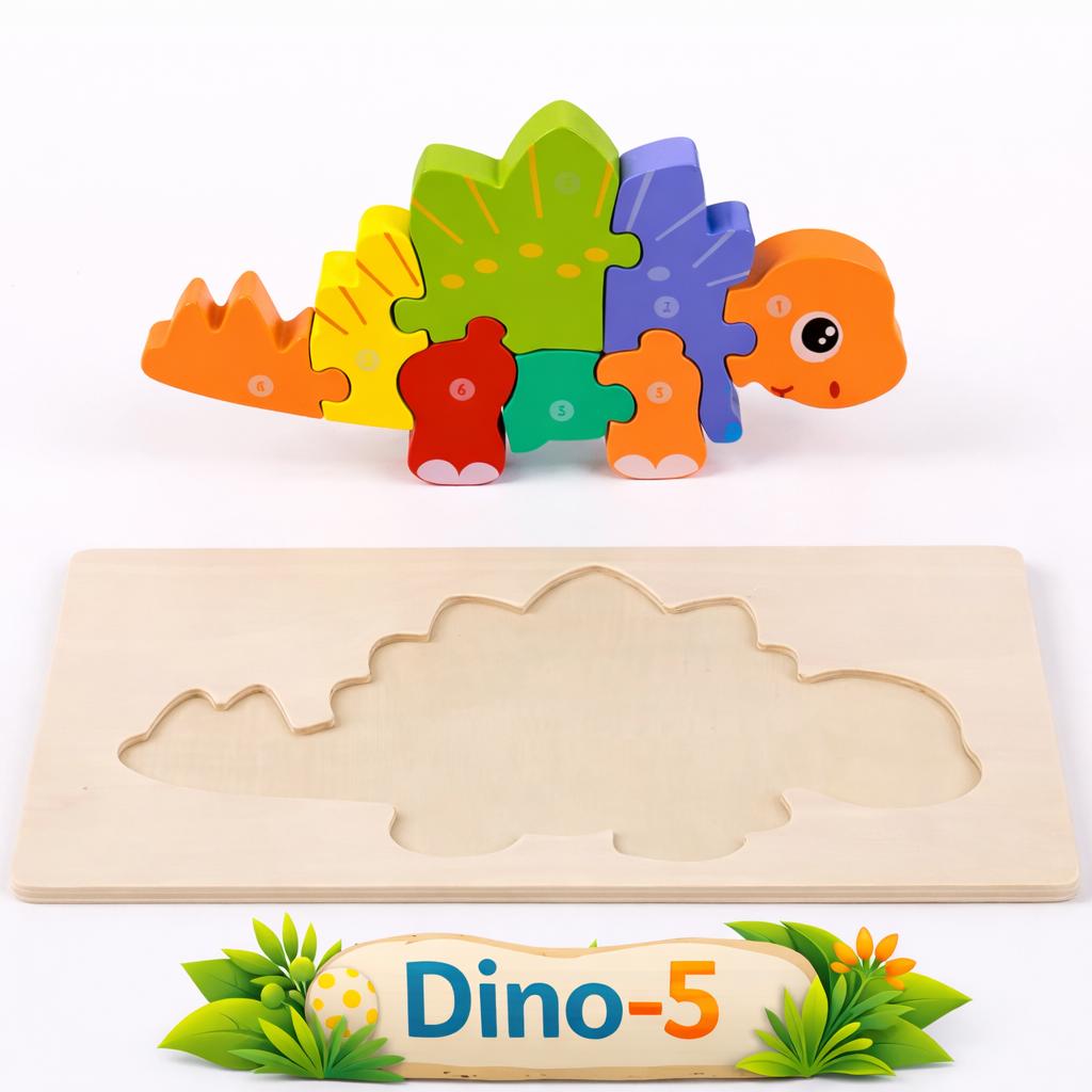 Holz Puzzle Dinosaurier Set Kinder Lernspielzeug Dino 3D Steckpuzzle Montessori