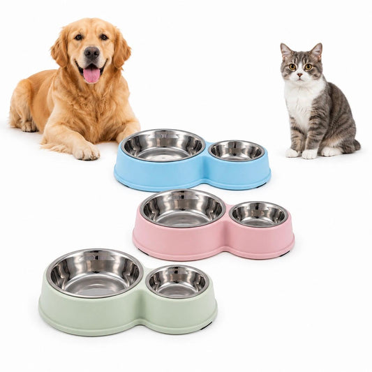 Doppel Futternapf aus Edelstahl Anti Slip Futter / Wasser Napf für Hund & Katze