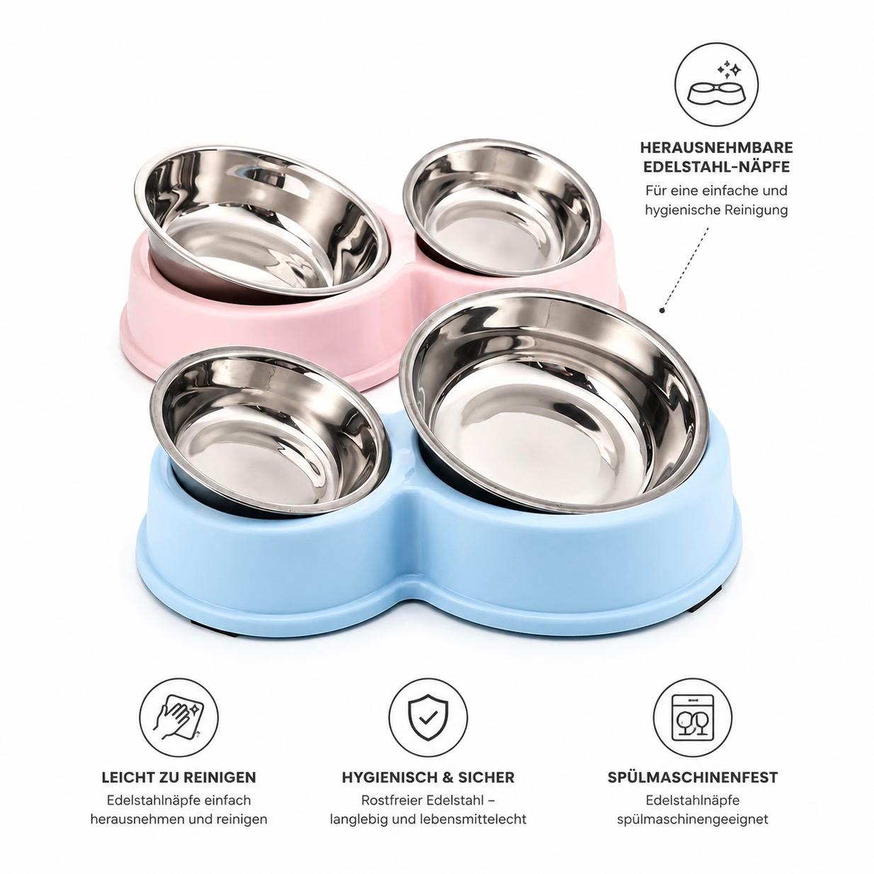 Doppel Futternapf aus Edelstahl Anti Slip Futter / Wasser Napf für Hund & Katze