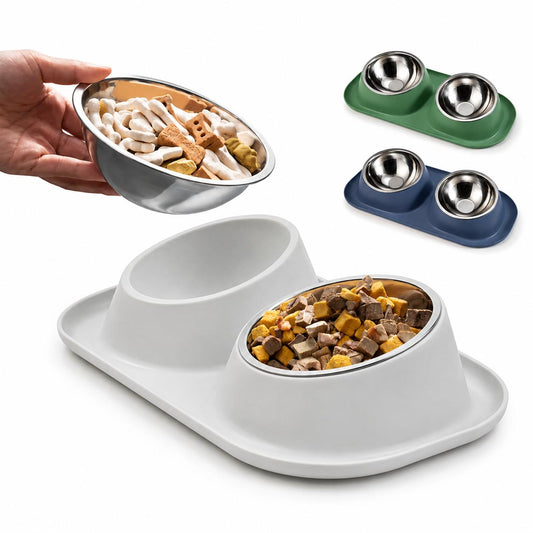 Edelstahl Napf - Doppel Futternapf Wassernapf Fressnapf für Hunde & Katzen