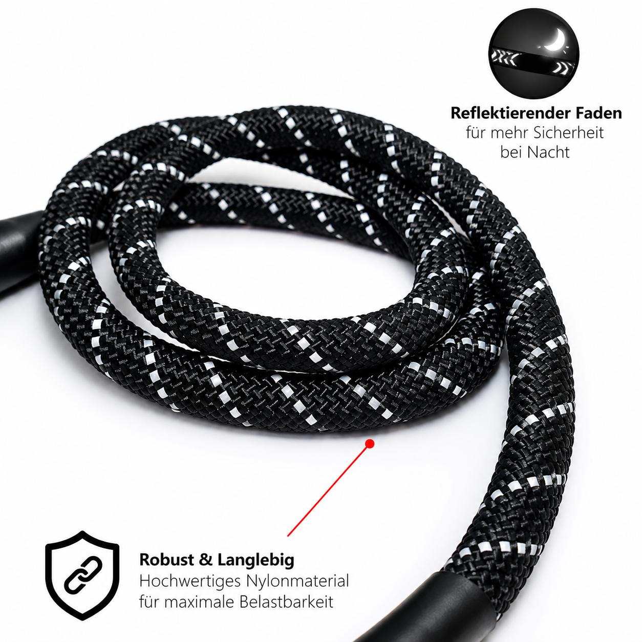 Hundeleine 2m Reflektierende Seilleine Softgriff & Karabiner Robuste Hunde Leine