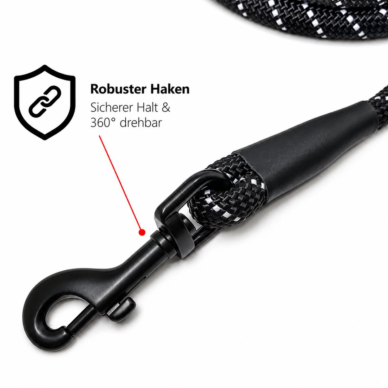 Hundeleine 2m Reflektierende Seilleine Softgriff & Karabiner Robuste Hunde Leine