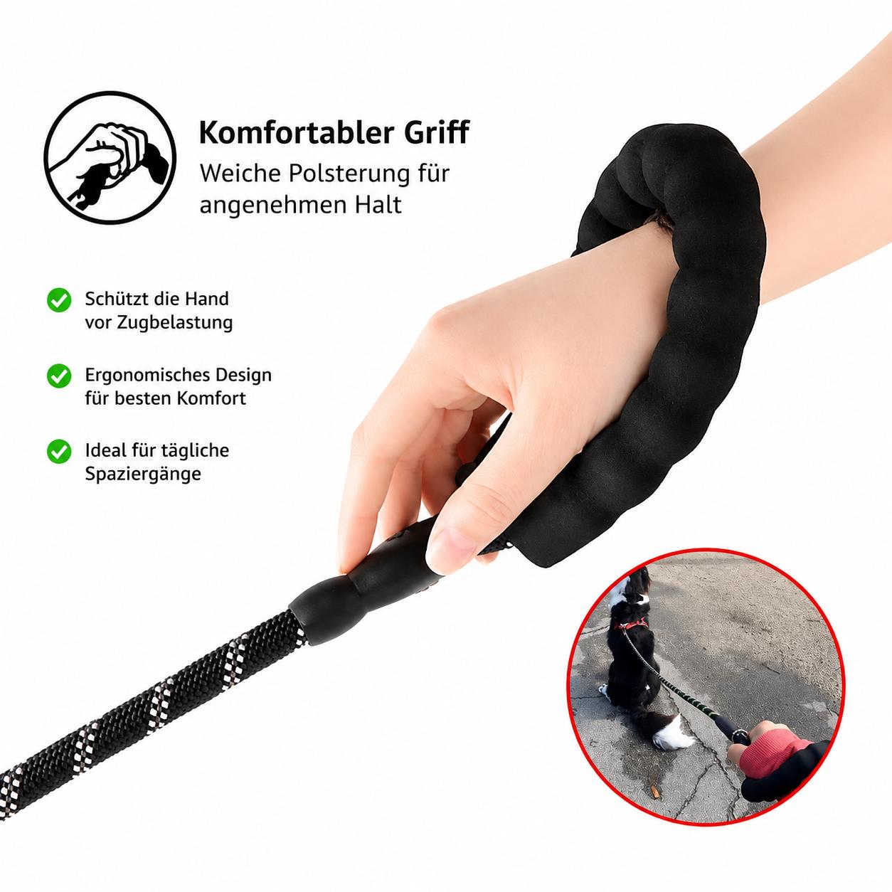 Hundeleine 2m Reflektierende Seilleine Softgriff & Karabiner Robuste Hunde Leine
