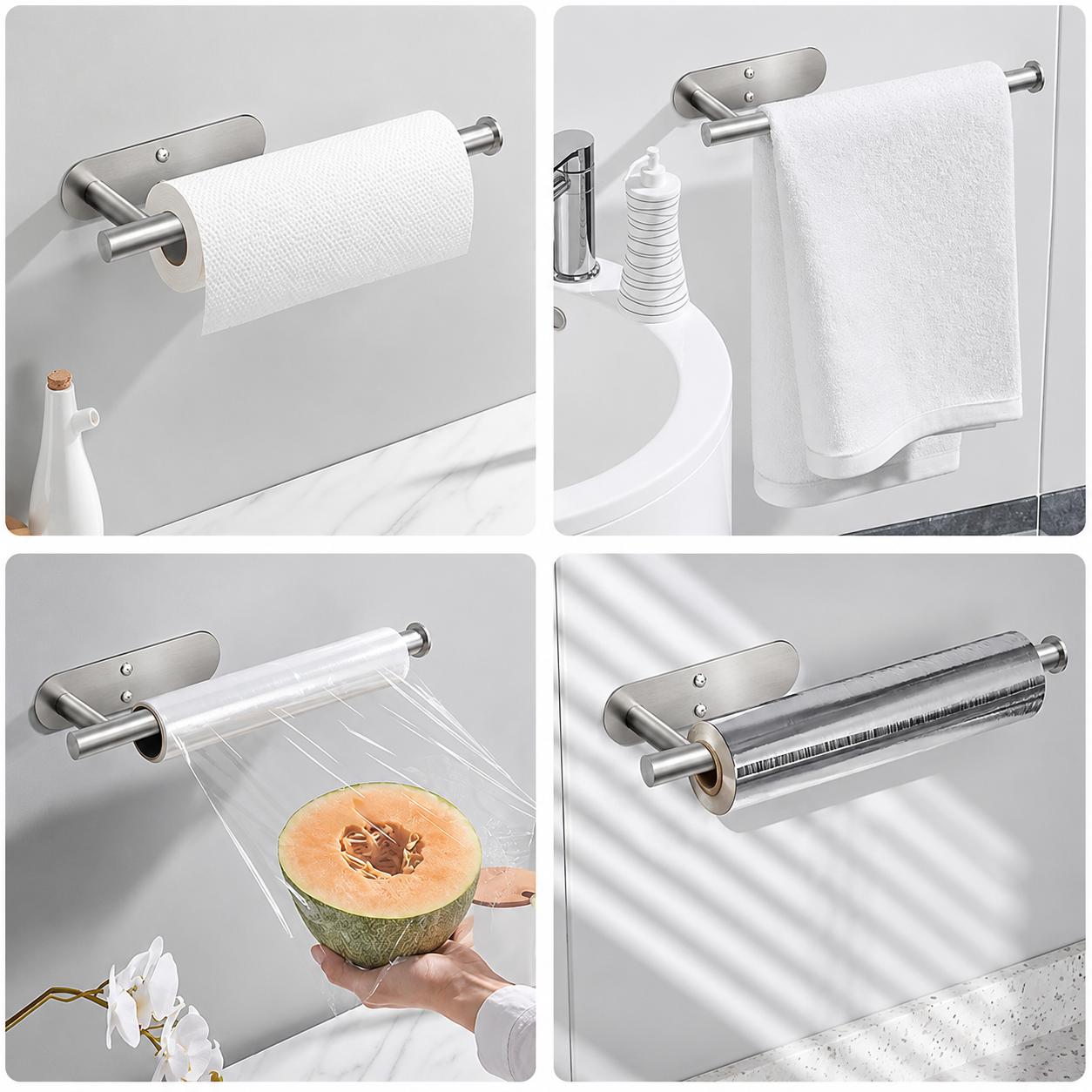 Küchenrollenhalter Silber Edelstahl zum Kleben oder Bohren Handtuch Wand Halter