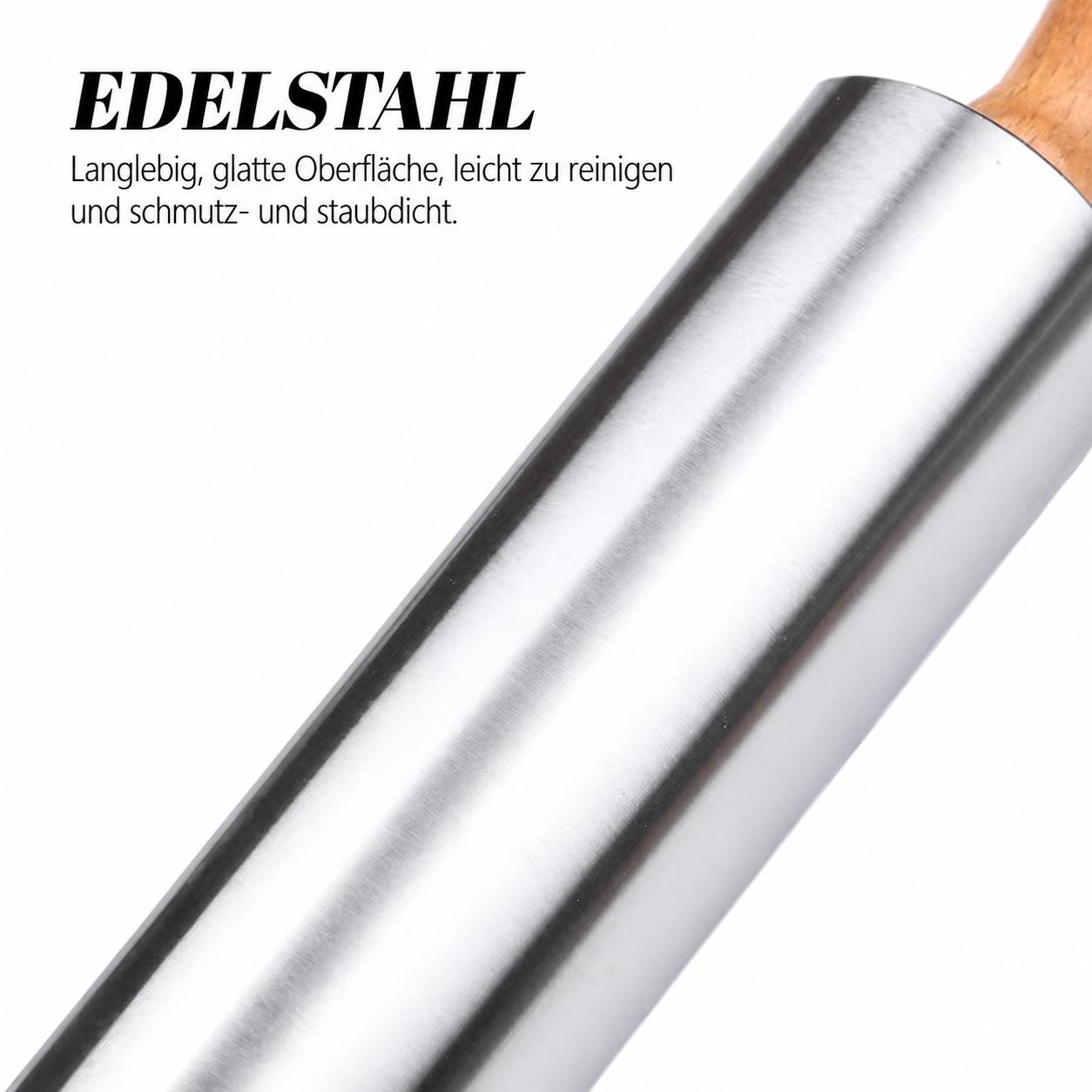 Nudelholz Edelstahl Set Teigroller mit Holzgriff Pizza Pasta & co Teig