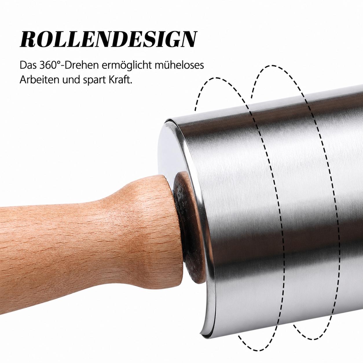 Nudelholz Edelstahl Set Teigroller mit Holzgriff Pizza Pasta & co Teig