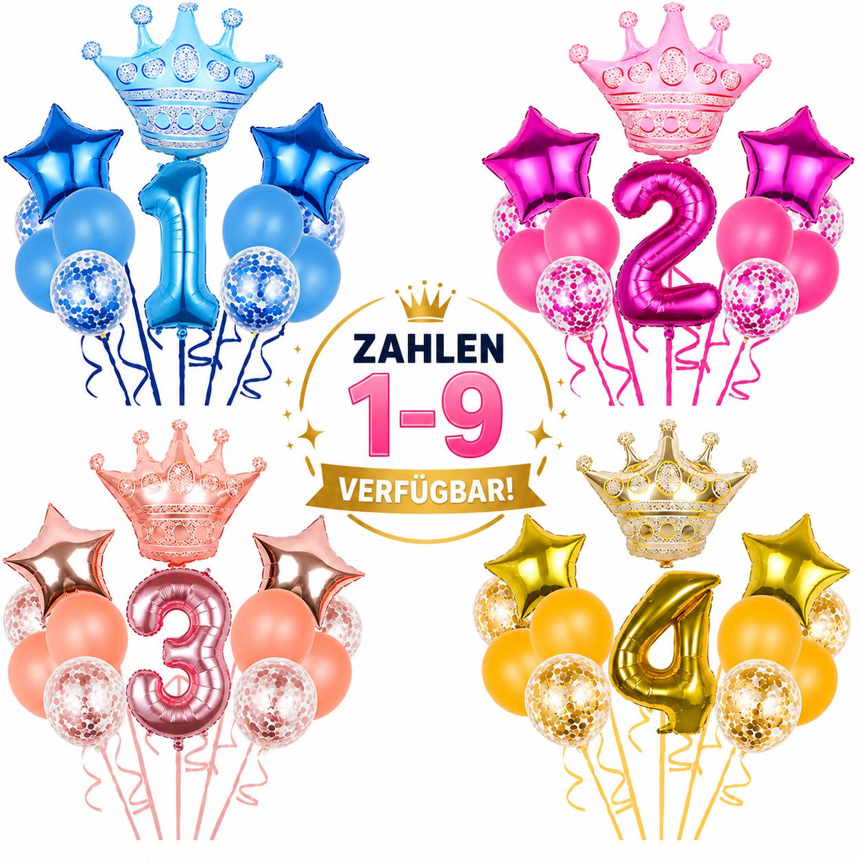 Geburtstags Luftballon Set Zahl 0-9 Krone Sterne Ballons Kinder Geburtstag Deko