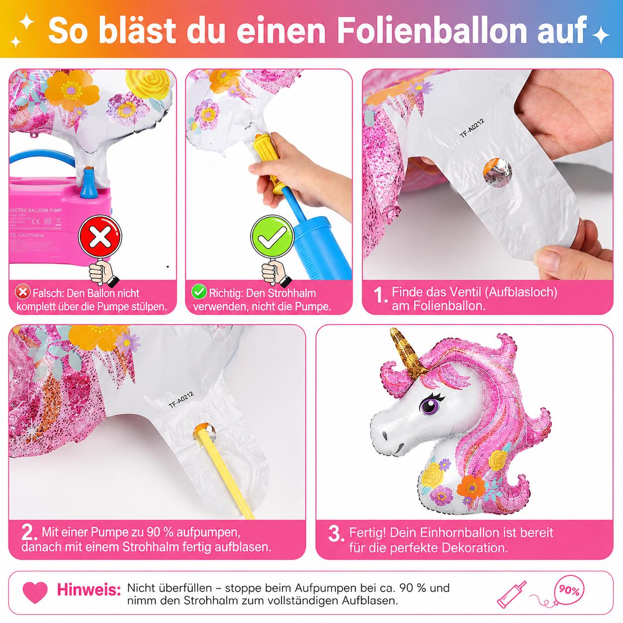 Einhorn Ballon Set Zahl 1-9 Geburtstag Deko Regenbogen, Herz & Stern Ballons