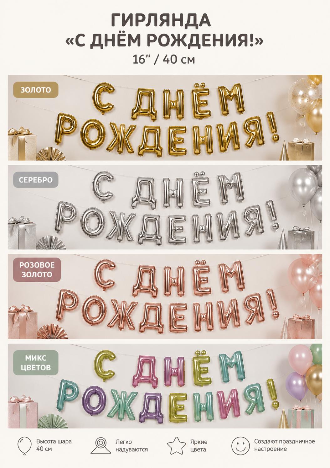 Geburtstag Folienballon Set Russische Party Deko Girlande С ДНЁМ РОЖДЕНИЯ