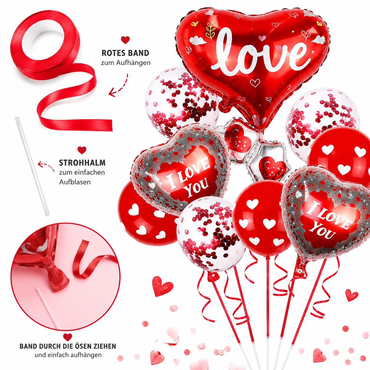 Valentinstag Luftballon Set Herz Ballons Deko Liebe I Love You Heliumgeeignet