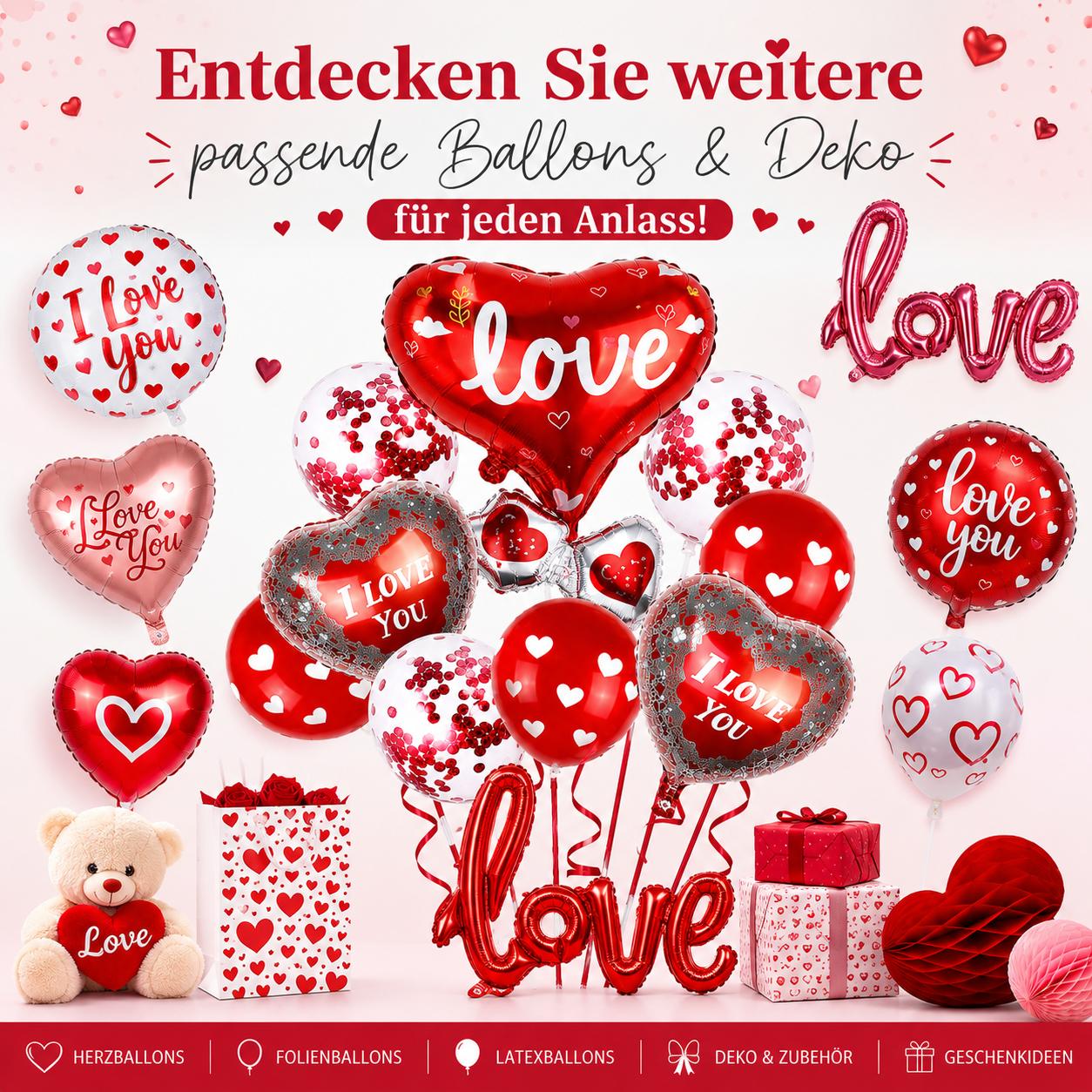 Valentinstag Luftballon Set Herz Ballons Deko Liebe I Love You Heliumgeeignet